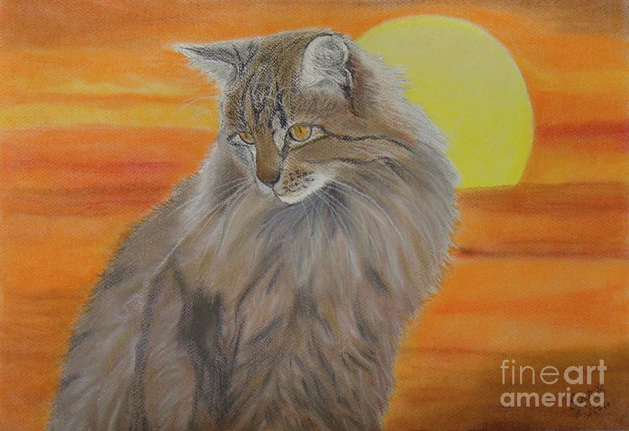 Cat and Sunset Painting by Cybele Chaves
