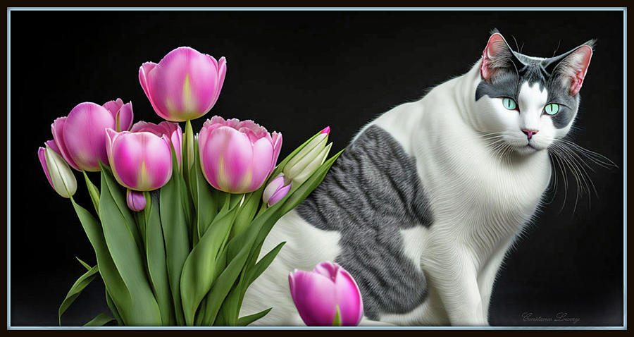 Tulip Photograph - Cat And Tulips by Constance Lowery
