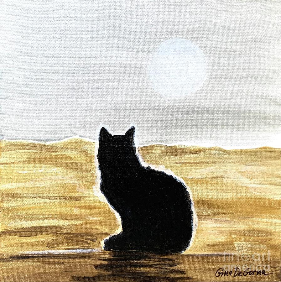 Cat At Sunset Painting