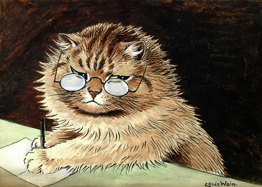 Louis Wain Painting - Cat at Work with Glasses by Louis Wain