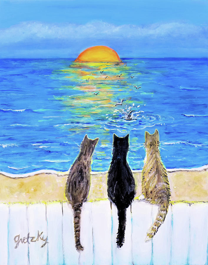 Cat Beach Sunset 2 Painting by Paintings by Gretzky - Fine Art America