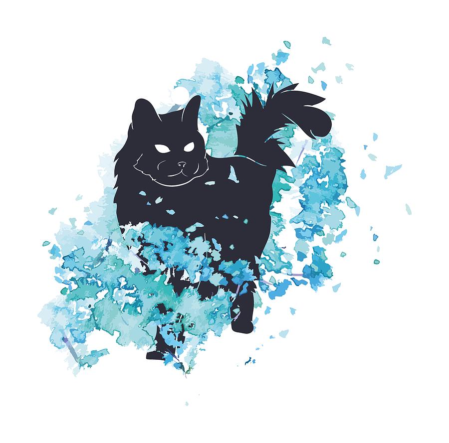 Cat black and blue watercolor Digital Art by Matthias Hauser