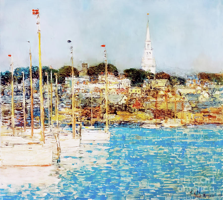 Cat Boats, Newport by Childe Hassam 1901 Painting by Childe Hassam
