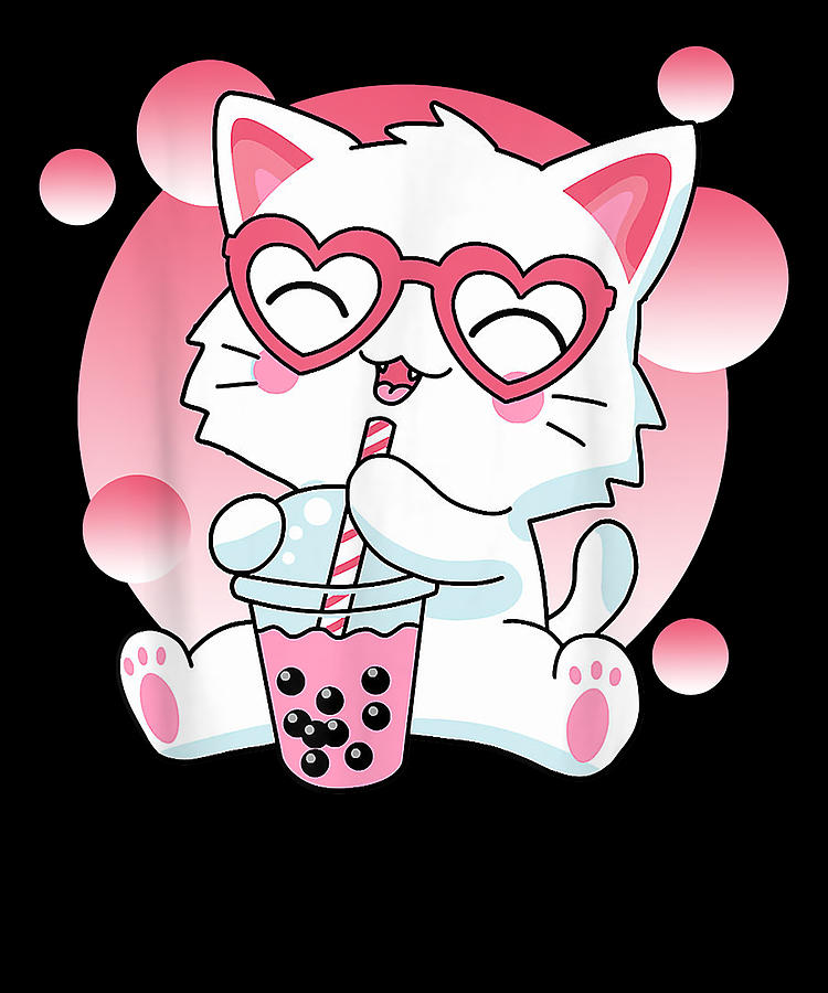 Kawaii Japanese Anime Cat Bubble Tea - Neko Kitty Drawing by DNT, foto  kawaii de anime