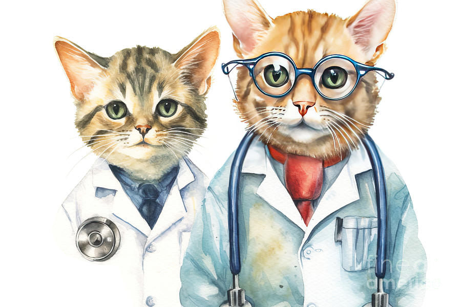 Goggle Painting - Cat Breed Golden Chinchilla Doctor With A Stethoscope In A Medic by N Akkash