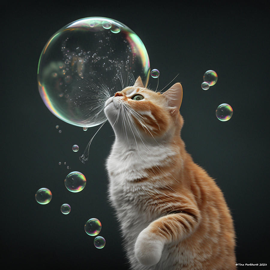 Cat Bubbles 2 Digital Art by Tina Parkhurst - Pixels