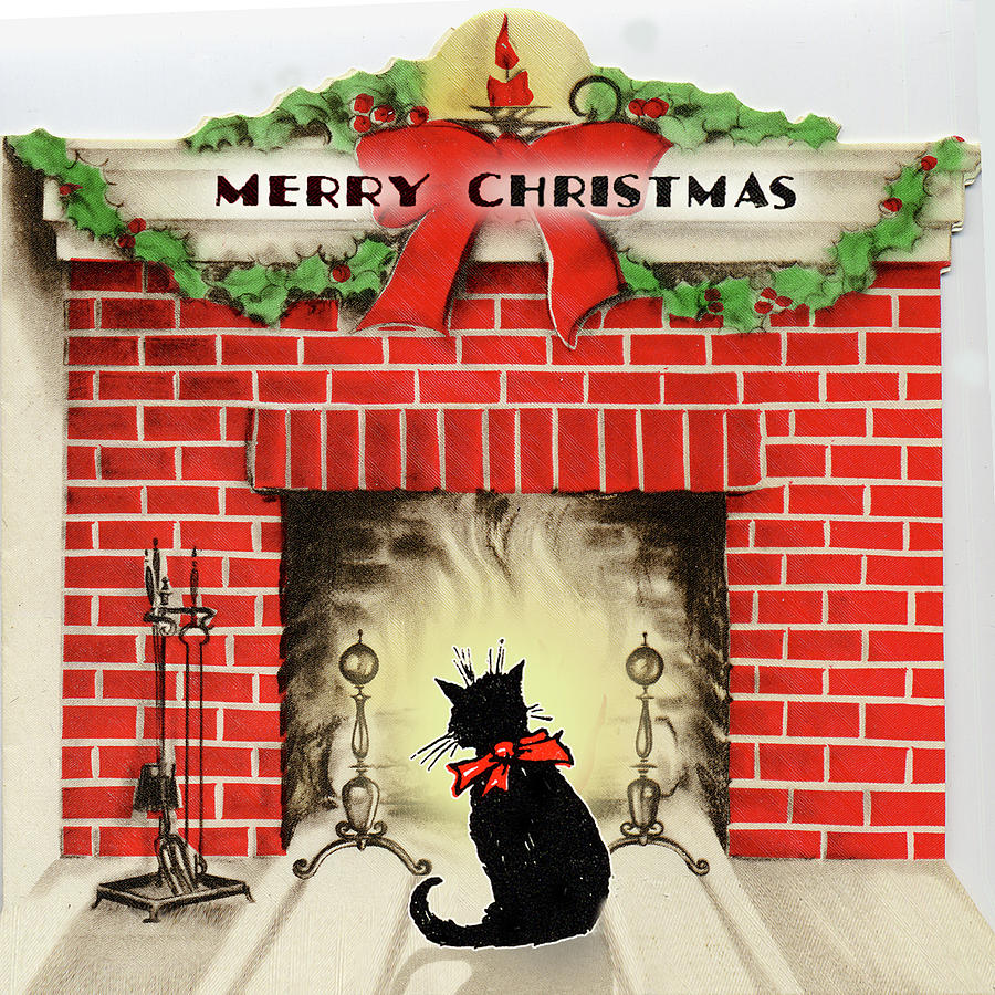 Christmas Digital Art - Cat by the Fire 01 by Richard Acme