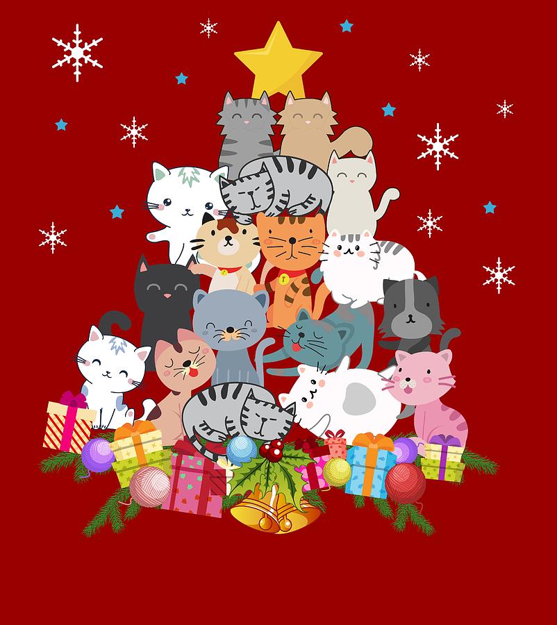 Cat Christmas Tree Xmas Digital Art by Oleksii Avdieiev