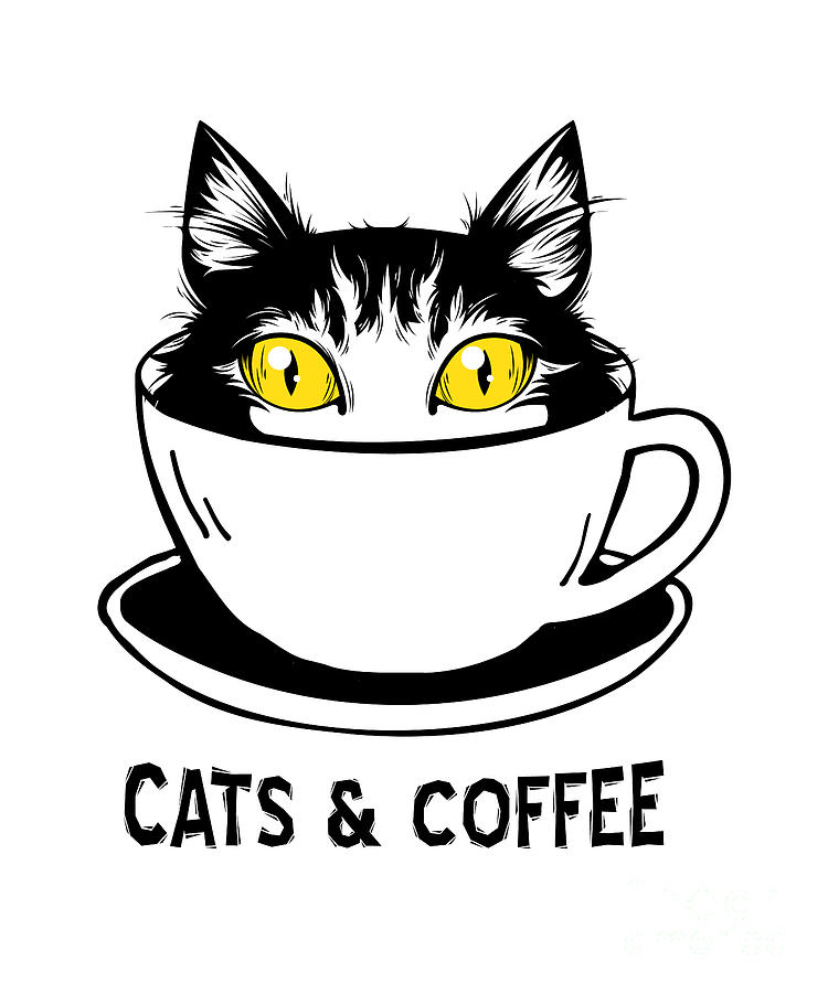 Cat Coffee Cats Fan Funny Drawing Gift Digital Art by Janine Cherie ...