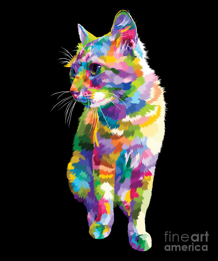 Cat Colorful Pet Animal Cat Lover Abstract Gift Digital Art by Thomas ...