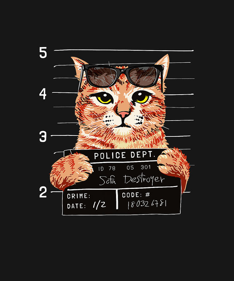 Cat Cute Animal Police Department Arrested Sunglasses Art T-Shirt Drawing  by DHBubble - Fine Art America