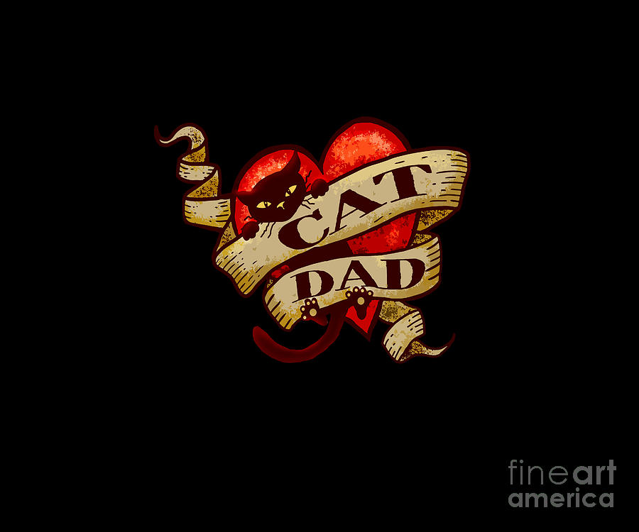 Cat Dad in Retro Heart Tattoo Digital Art by Laura Ostrowski