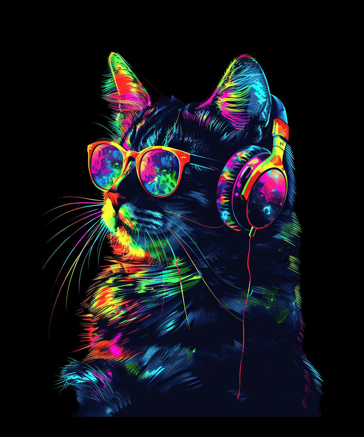 Music Digital Art - Cat DJ Fashion Collection retro by Rush