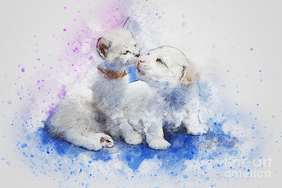 Cat Dog Cute Love Art Mixed Media By Heinz G Mielke