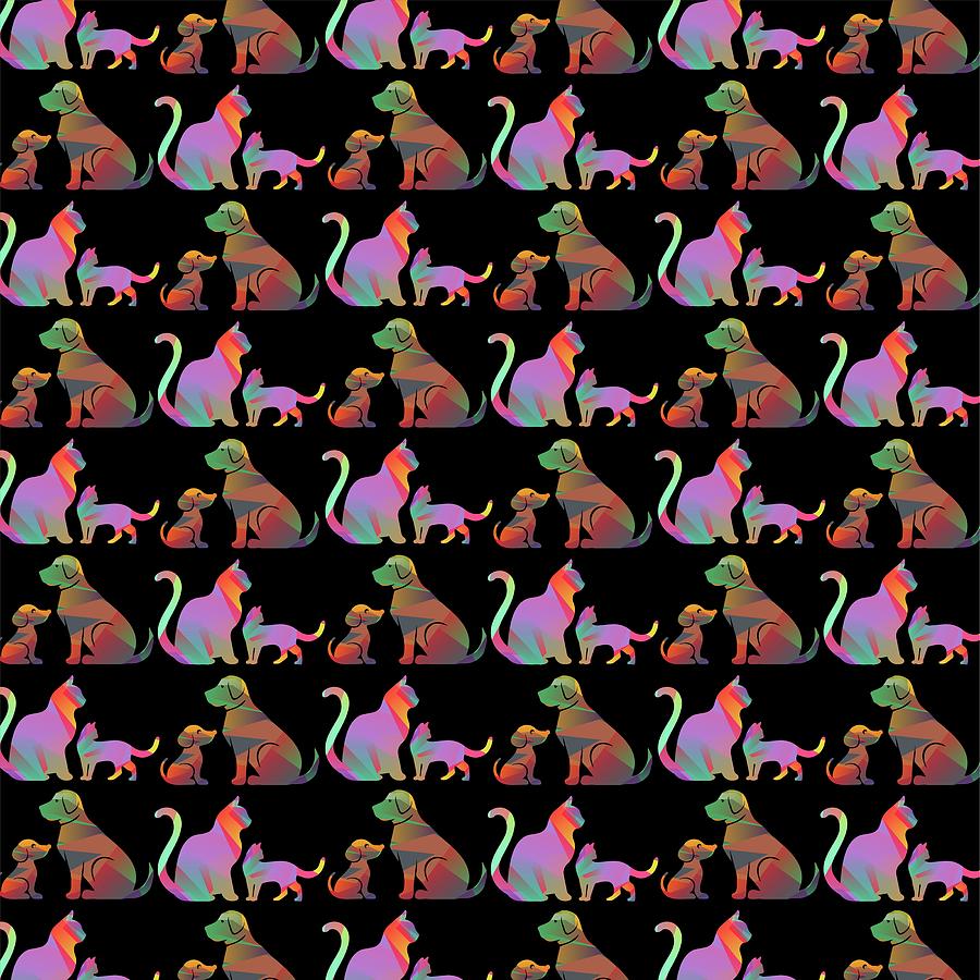 Cat Dog Pattern Wpap Style Black Background Digital Art