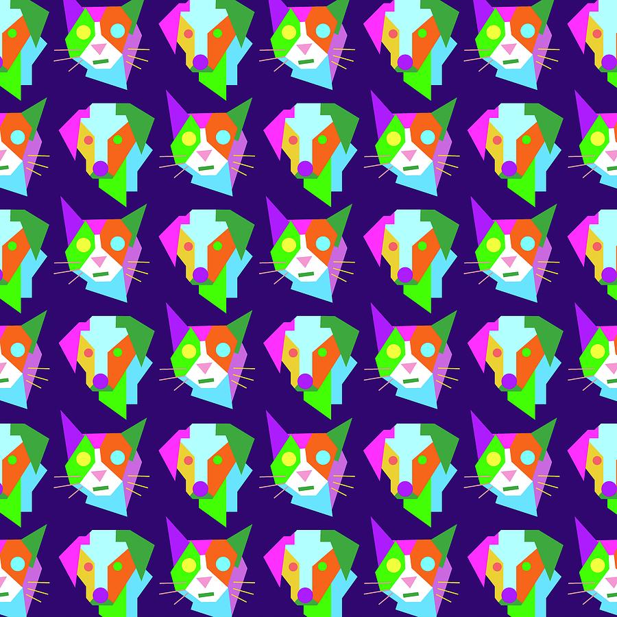 Cat Dog Pattern Wpap Style Blue Background Digital Art