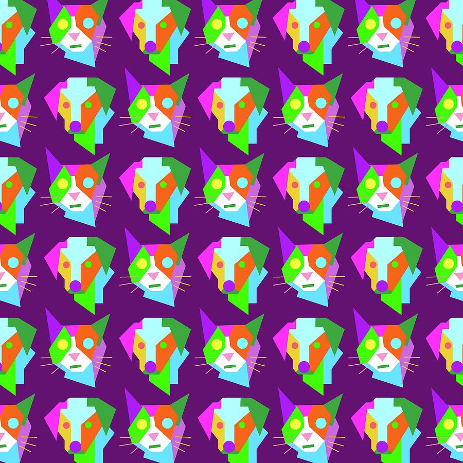 Cat Dog Pattern Wpap Style Purple Background Digital Art