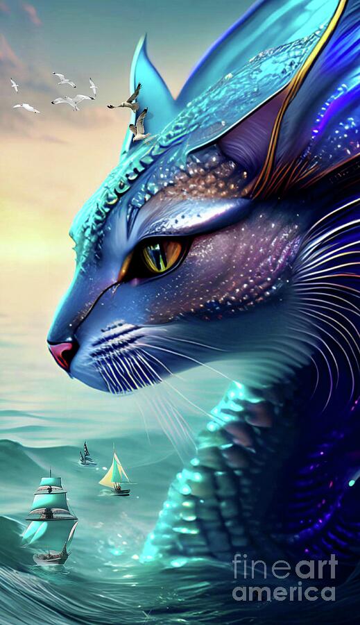 Cat-Dragon No. 24, The Seaguar Digital Art by Amanda Poe - Pixels