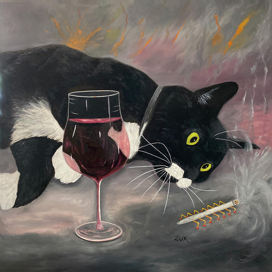 Cat Dreaming Painting by Karen Zuk Rosenblatt