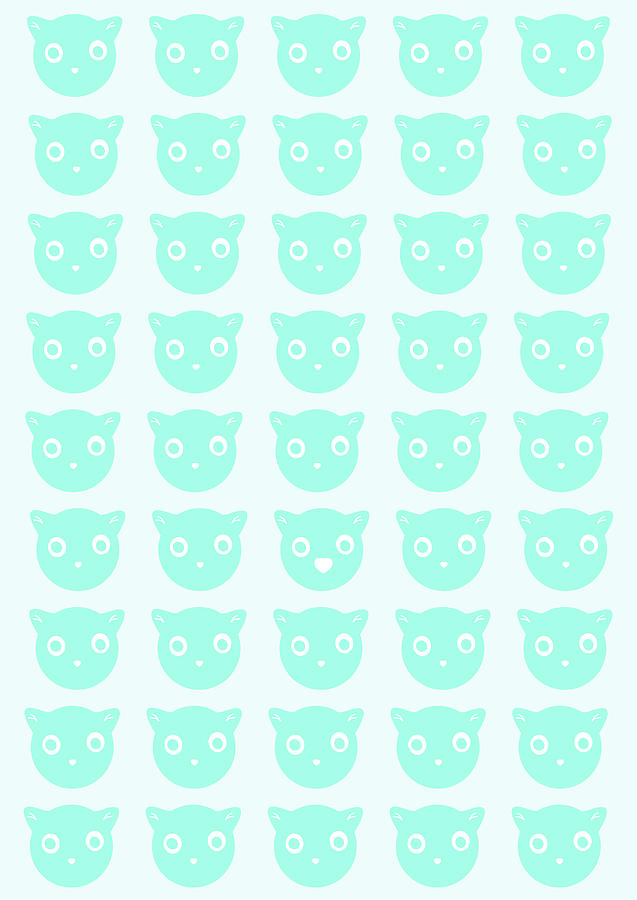 Cat Face - Blue on Blue Digital Art by Lenny Carter