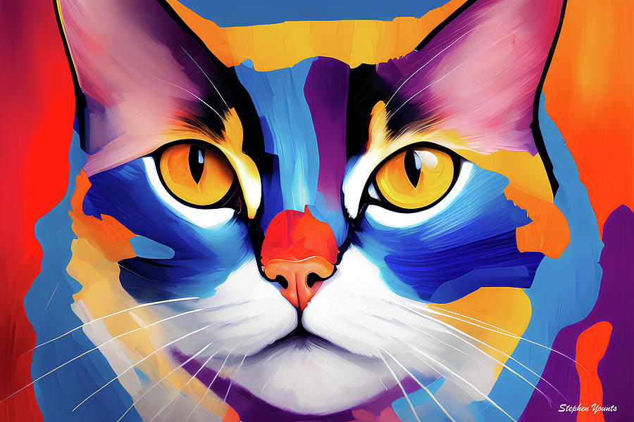 Cat Face Digital Art by Stephen Younts