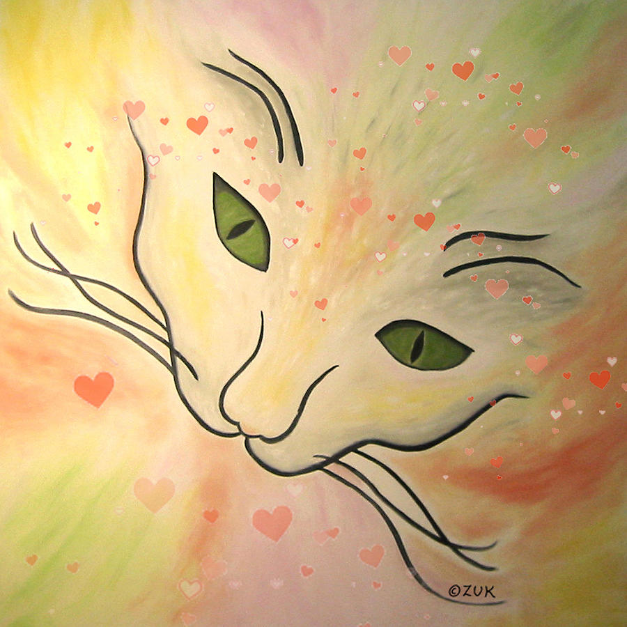 Cat Face With Hearts Painting by Karen Zuk Rosenblatt
