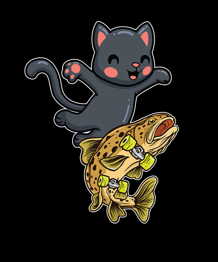 Cat Fishing Kitten Pet Owner Funny Cat Fish Digital Art by Florian Dold ...