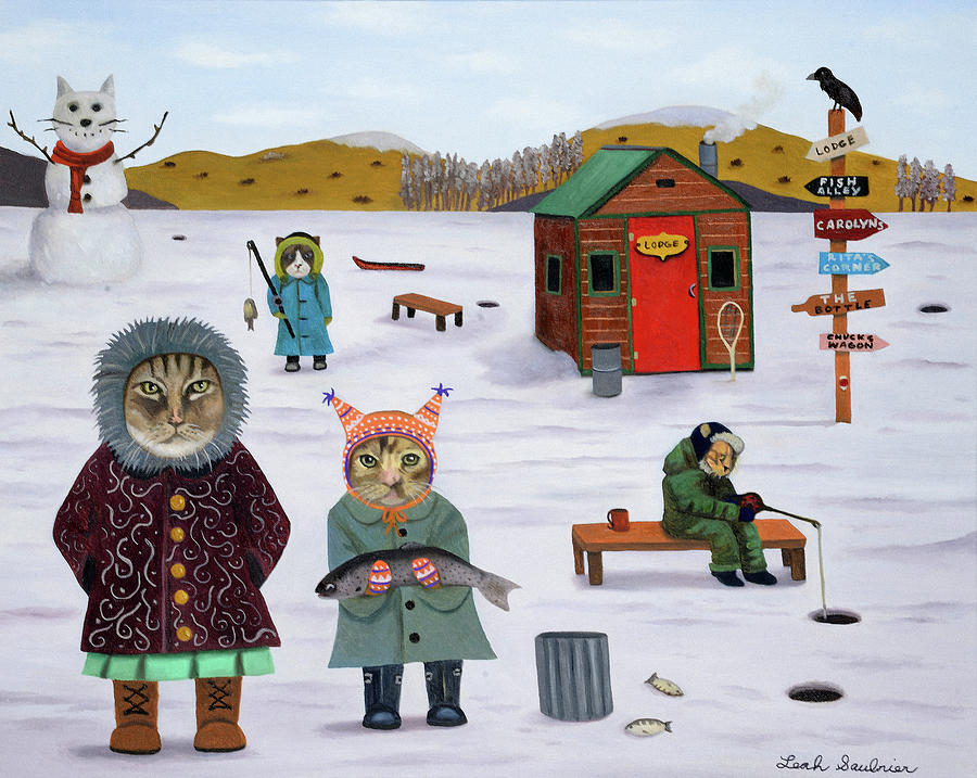 Cat Fishing Painting by Leah Saulnier The Painting Maniac