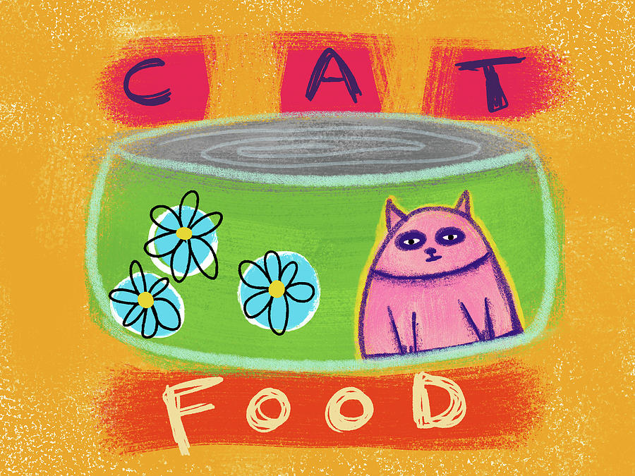 Cat Food Green Can - Funny Cat Painting by Flo Karp