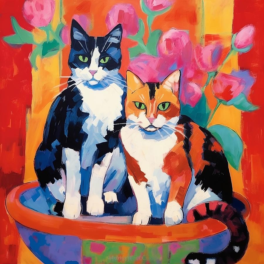 Cat Friends in the Studio Digital Art by Karyn Robinson