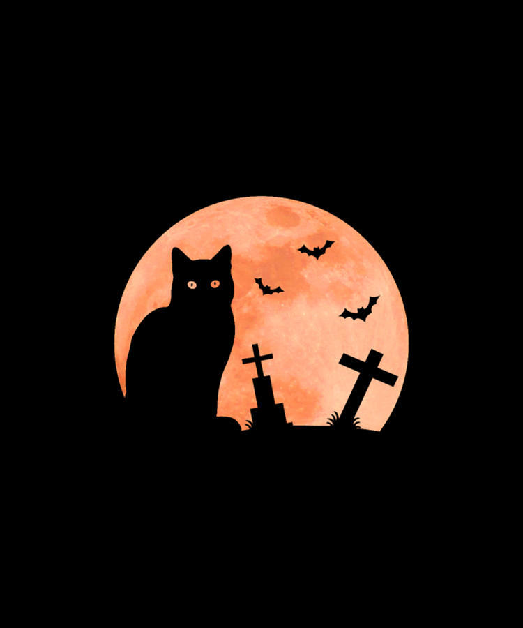 Cat Full Moon Cemetery Kitty Halloween Costume Digital Art by Tinh Tran ...