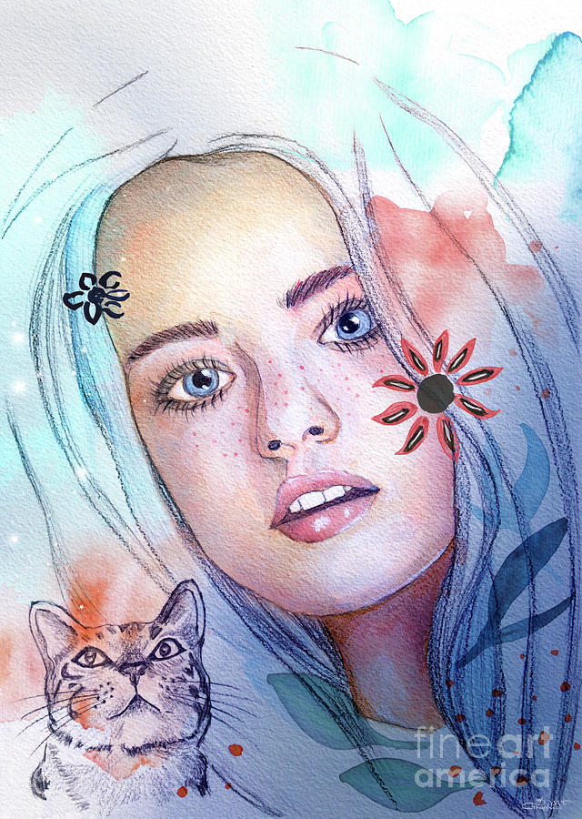 Cat Girl Fantasy Mixed Media by Jutta Maria Pusl