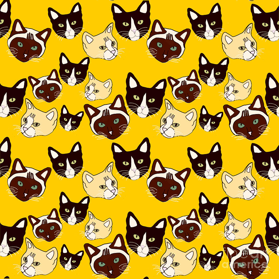 Cat Heads Repeating Pattern Digital Art by Priscilla Wolfe