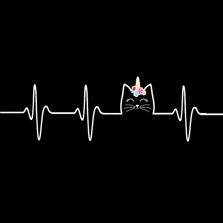 Cat Heartbeat Shirt Love Cats Womens Girls Cat Lover Painting by Tony Rubino