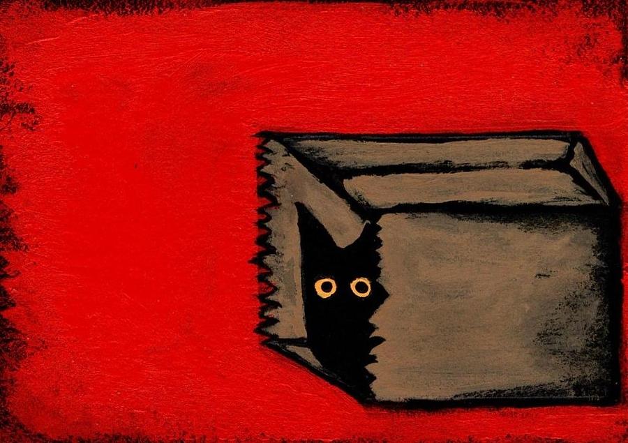 Black Cat Painting - Cat in a Bag by Sherry Rusinack