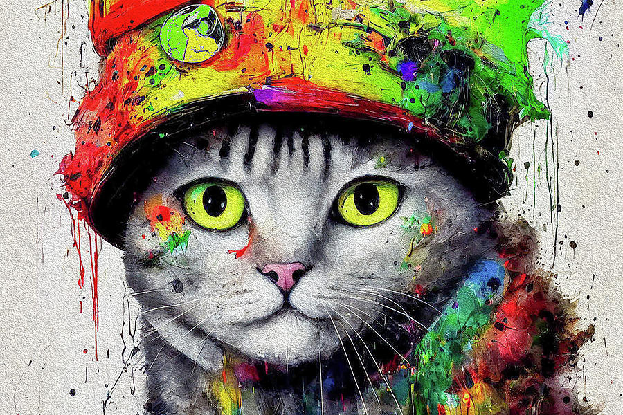 Cat in a Hat Digital Art by Debra Kewley