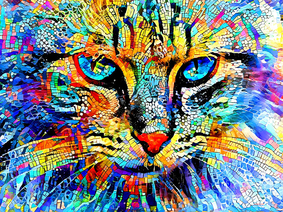 Cat In Colorful Abstract 20220926 Mixed Media by Wingsdomain Art and Photography
