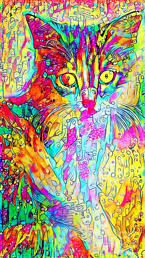 Cat in Contemporary Vibrant Happy Color Motif 20200512v3 Photograph by Wingsdomain Art and Photography
