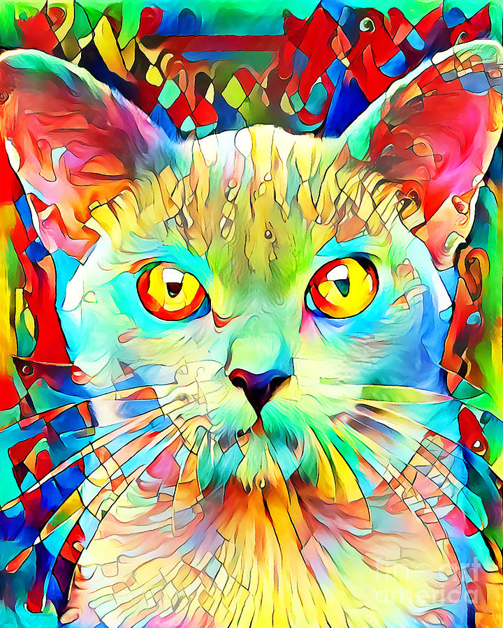 Cat in Contemporary Vibrant Painterly Colors 20200516a Photograph by Wingsdomain Art and Photography