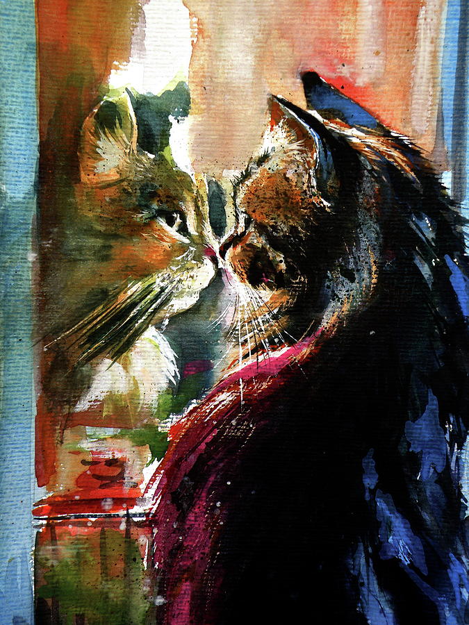 Animal Painting - Cat in front of the window cd by Kovacs Anna Brigitta