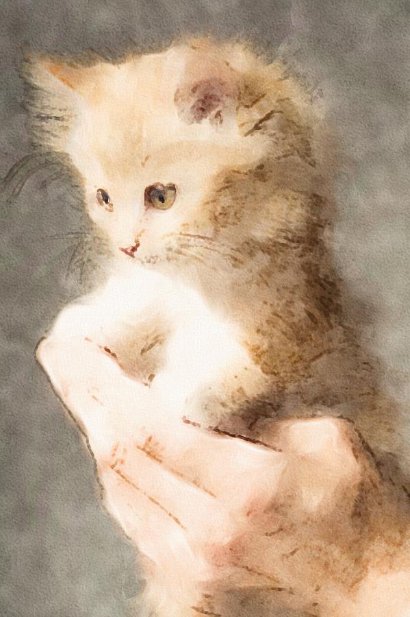 Cat in Hand Painting by Gary Arnold