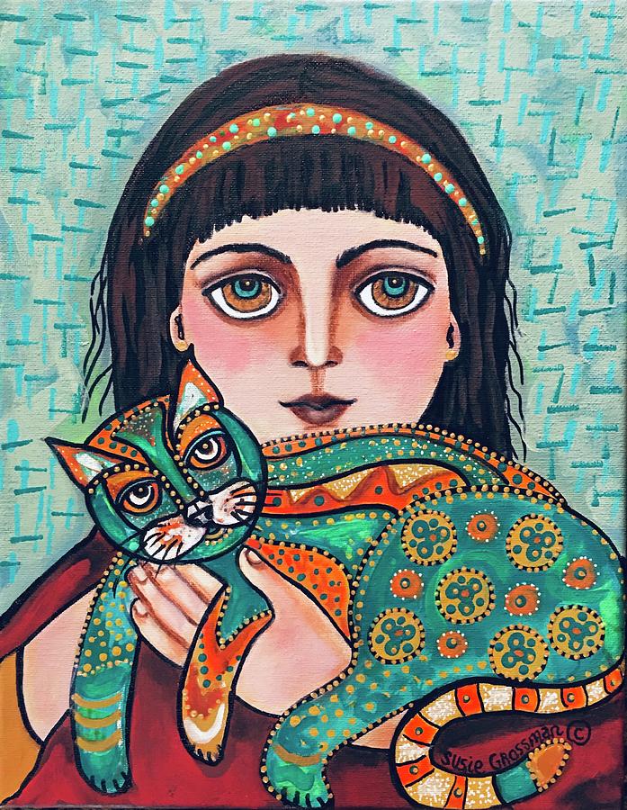 Cat In Hand Painting by Susie Grossman