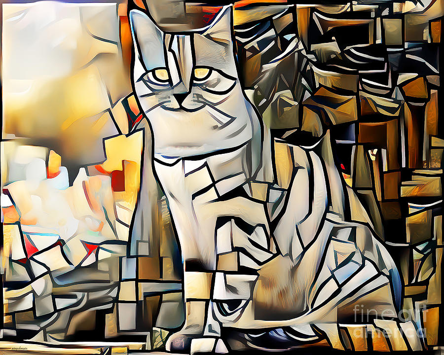 Cat in Modern In Vibrant Contemporary Cubism Colors 20210512 v2 Photograph by Wingsdomain Art and Photography