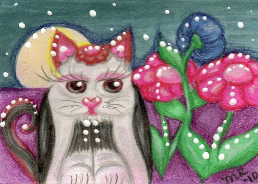 Cat in Moonlight Painting by Monica Resinger