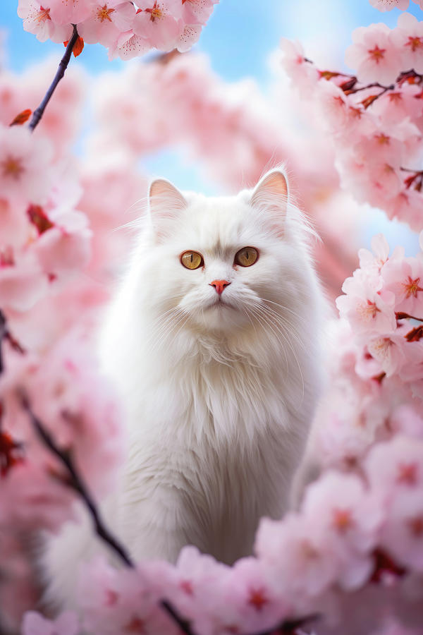 Cat in Spring enjoying Cherry Blossom 01 Digital Art by Matthias Hauser