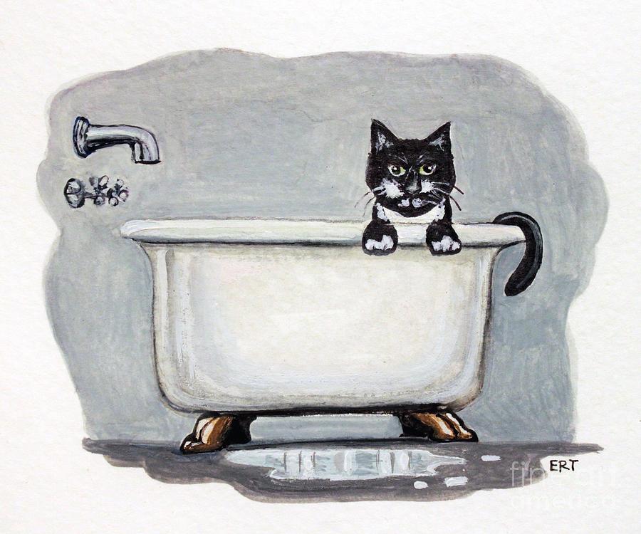 Cat Painting - Cat in the Bathtub by Elizabeth Robinette Tyndall