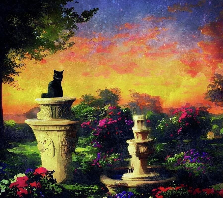 Cat in the Garden  Digital Art by Ally White