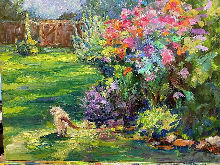 Cat in the Garden  Painting by Madeleine Shulman