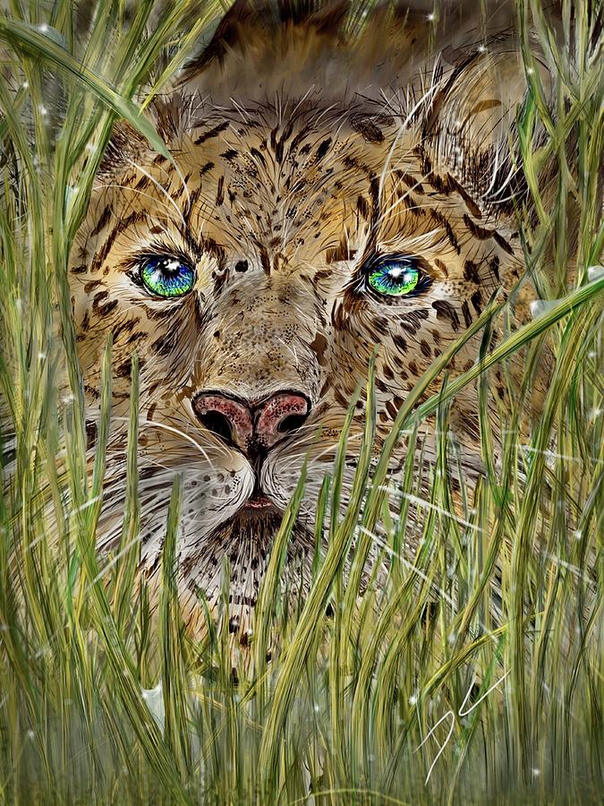 Cat in the grass Digital Art by Darren Cannell