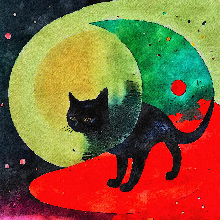 Cat in the Moon 1 Mixed Media by Ann Leech